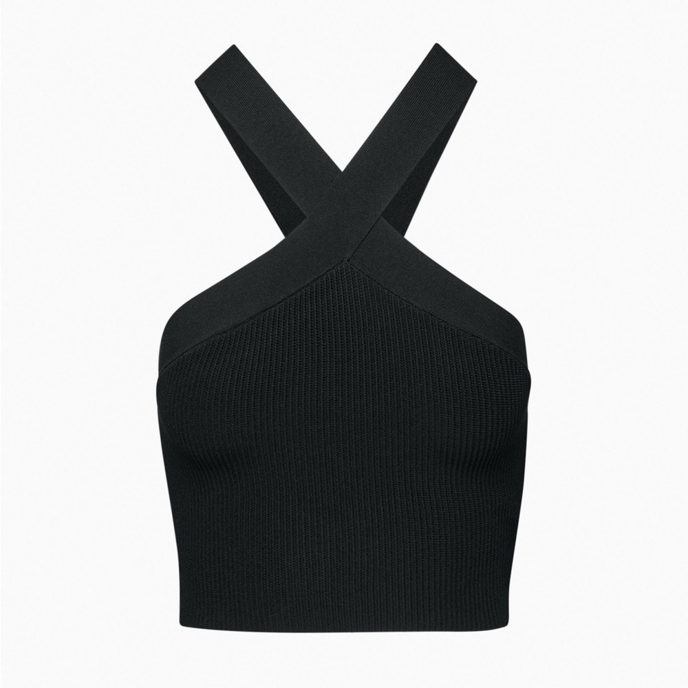 Aritzia Black Sculpt Knit Criss-Cross Crop Top